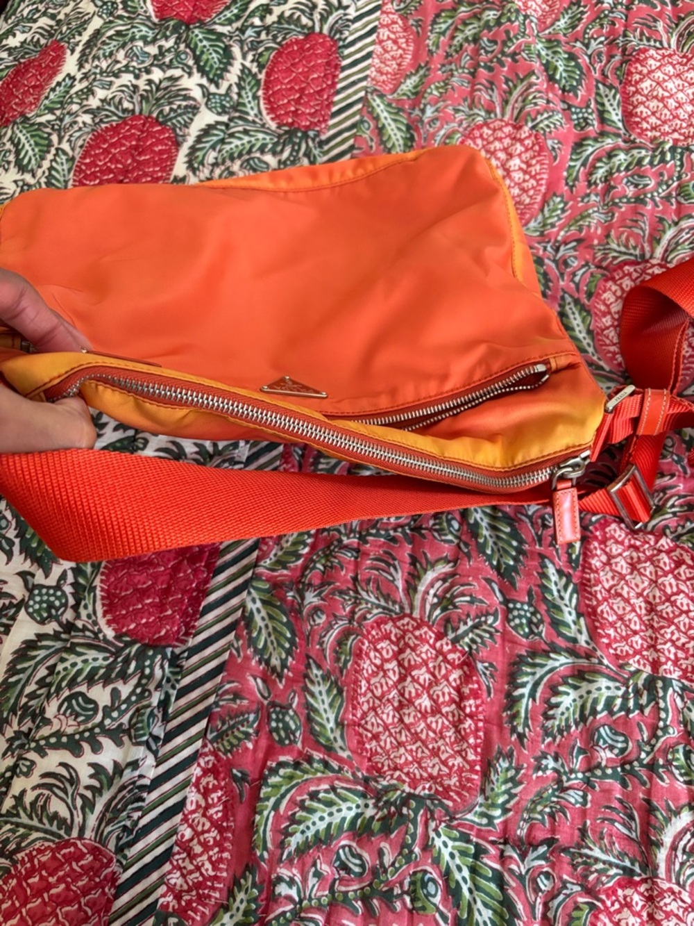 Prada Vibrant Orange Nylon Crossbody with Silver-Tone Logo - Picture 14 of 14